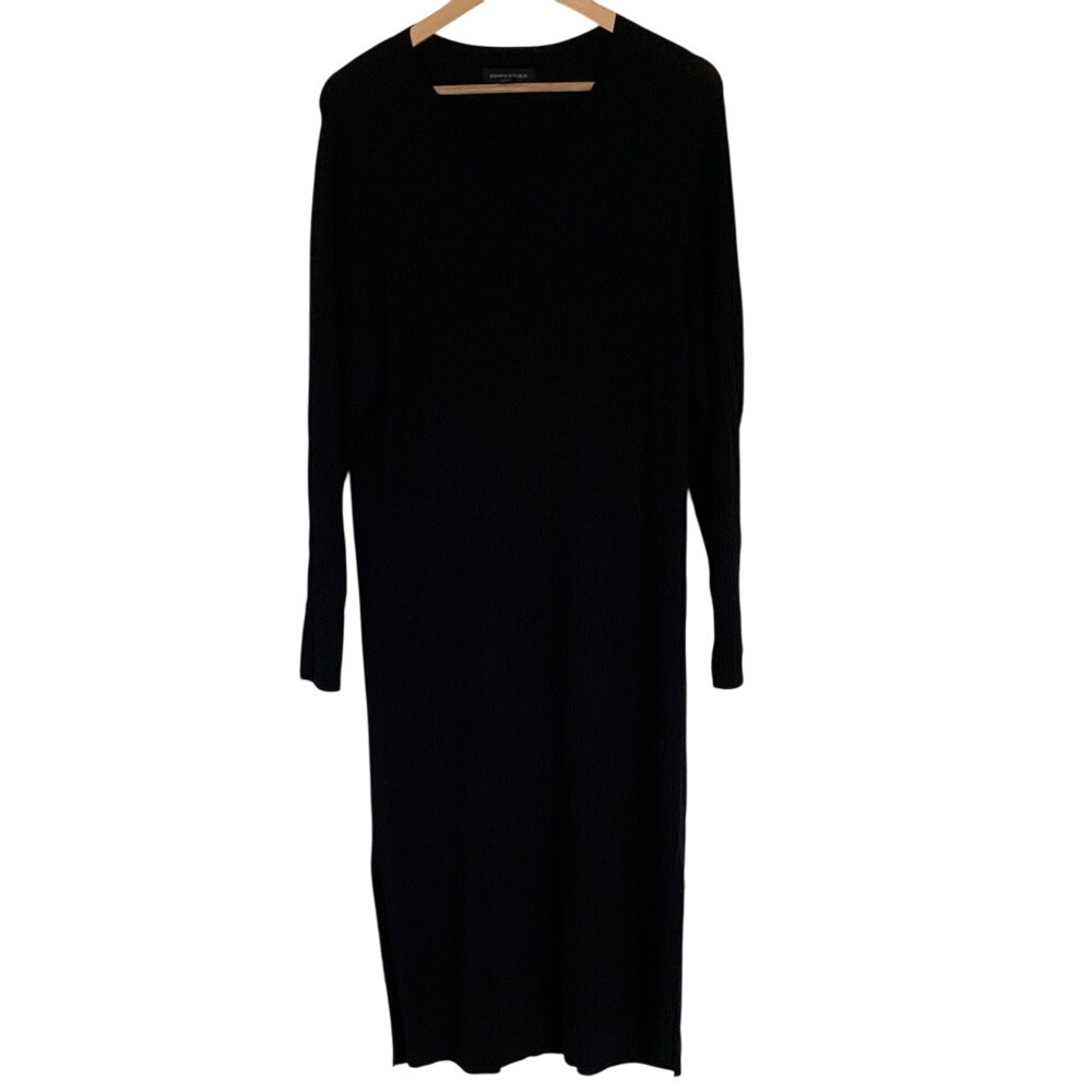 Banana Republic Womens Ribbed Knit Long Sleeve Black Bodycon Midi Dress Size XXL